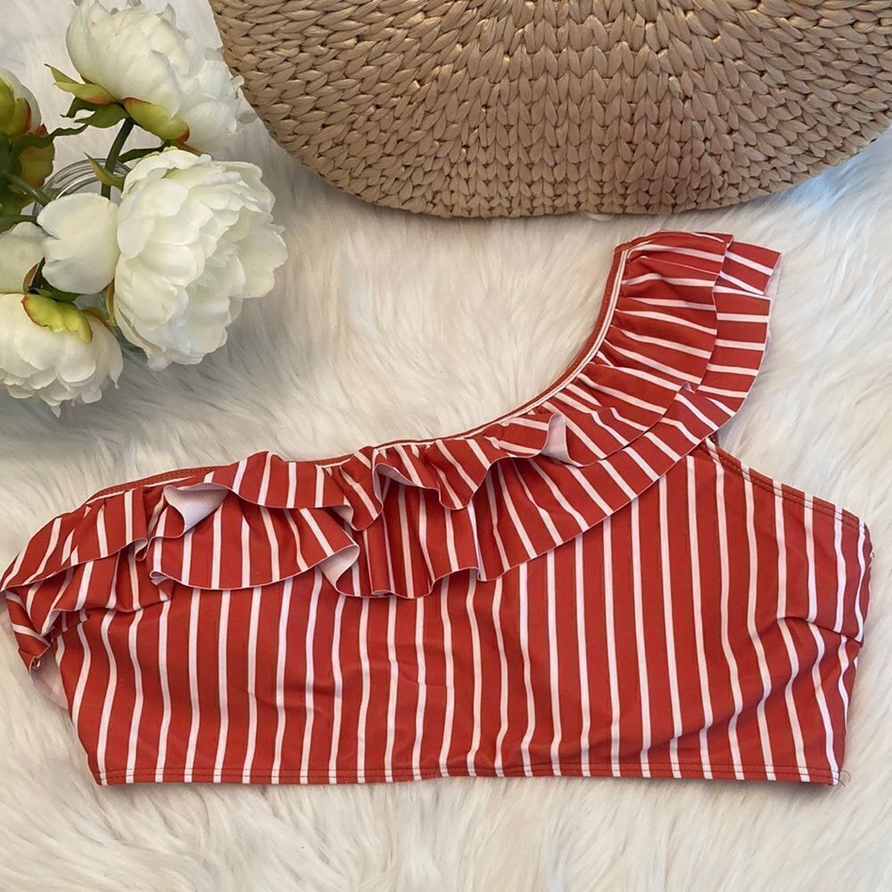 Adisputent Orange and white stripe bikini swimsuit one shoulder top size XXL